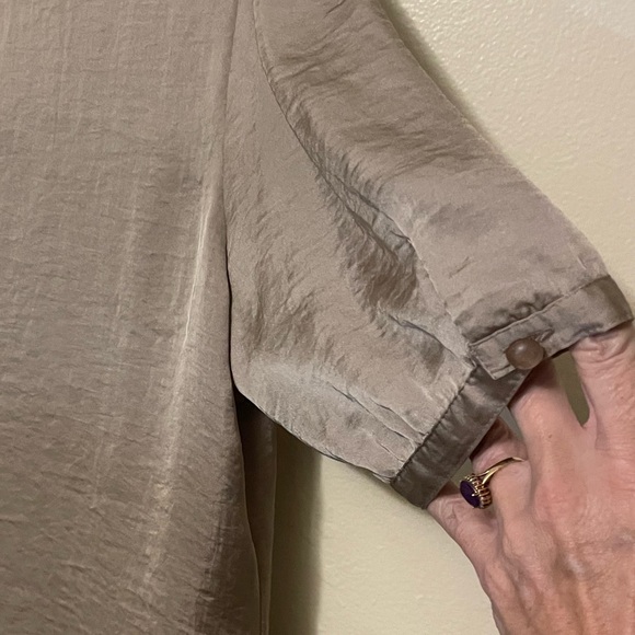 Polyester blouse vintage with built in neck tie, button down, neckline, women L - Picture 4 of 5